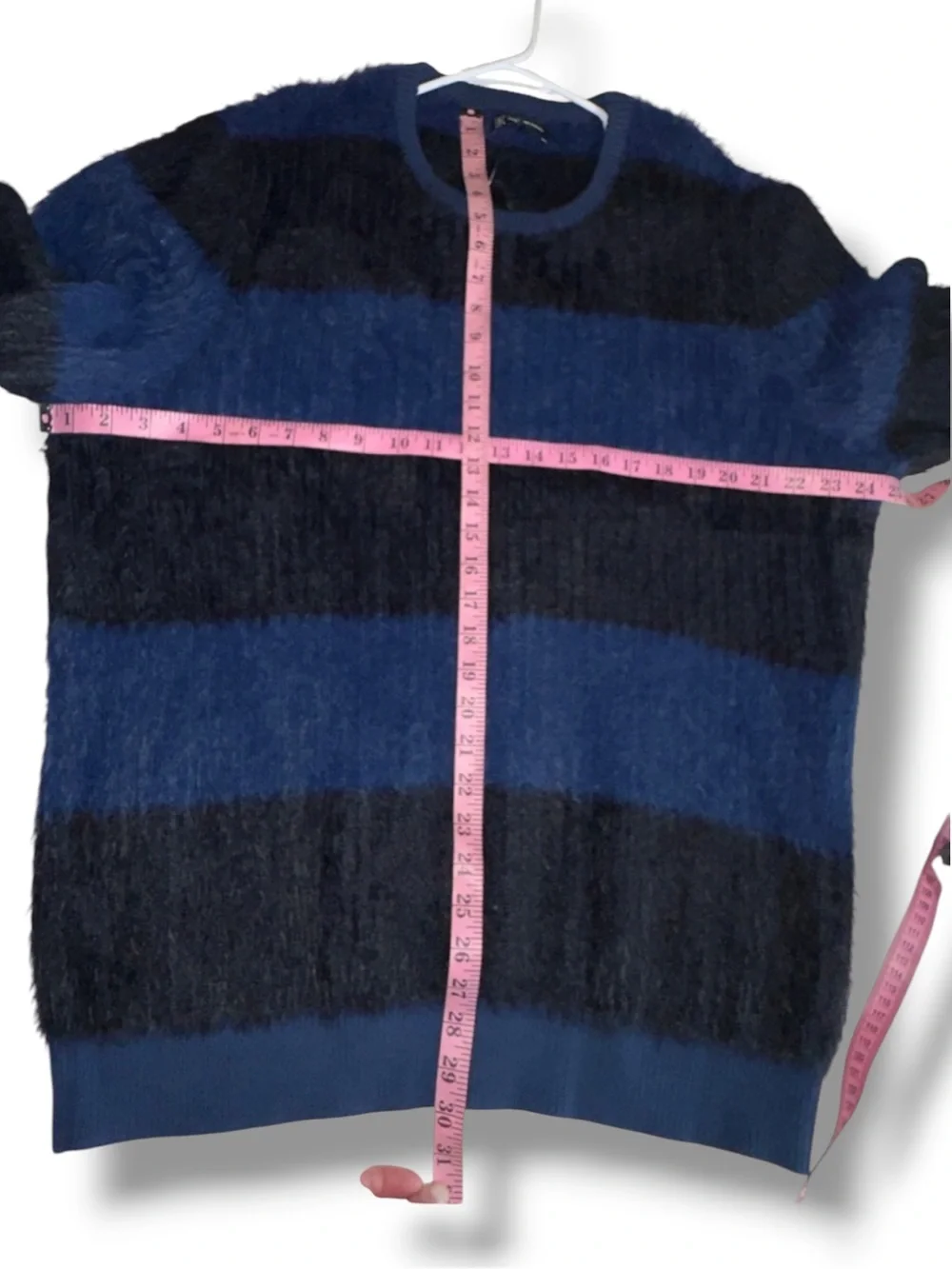 INC International Concepts NWT Fuzzy Striped Crewneck Sweater Blue Black XXL